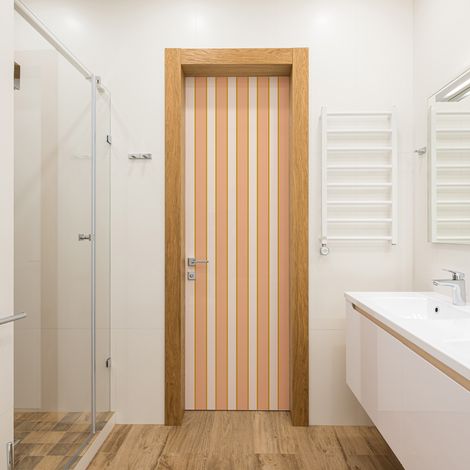 Sticker porte, rayures tendance Vintage Peach, pantone 2024 pêche, 204 cm X 60 cm (1/5)