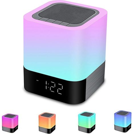Enceinte Bluetooth Portable Lumineuse Haut-Parleur Bluetooth Lampe de Chevet LED avec Contrôle Tactile, Lampe de Table Couleur Changeant Lumière de Nuit avec Le Reveil pour Cadeau Fille, Garçon, Amis (1/8)