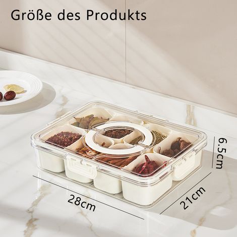 Snackbox mit Fächern,8 fächer Snackschale mit Deckel,Snackteller Snack Schale,für Obst, SüßIgkeiten, NüSse und Snacks, Geeignet für Partys, Reisen, Picknicks