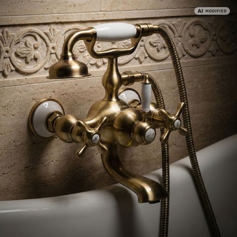 PaulGurkes Robinet de baignoire en laiton bronze antique rétro nostalgique à deux poignées (1/4)
