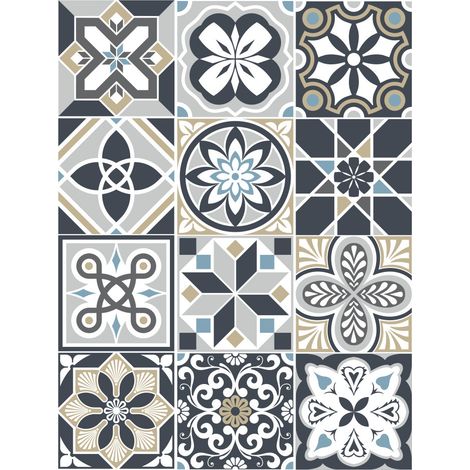 Planche de 12 Stickers Carreaux de Ciment Mozicdraft – Autocollants Muraux Décoratifs – 20 x 20 cm (1/4)