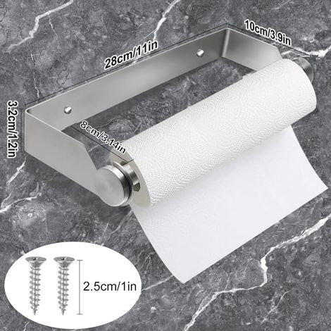 Portarotolo da parete in acciaio inox da 28 cm, autoadesivo o forabile, portarotolo per armadietti, cucina e bagno (1/4)
