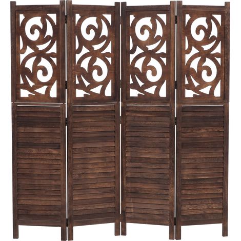 [NEUWERTIG] Paravent T568, Raumteiler Trennwand Sichtschutz Raumtrennung, Ornamente klappbar Paulownia Holz 170x160cm braun