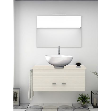 MUEBLE DE BAÑO ENIF CON ENCIMERA DE MADERA CON ESPEJO, Y TOALLERO, SIN LAVABO CREMA 100CM (1/4)