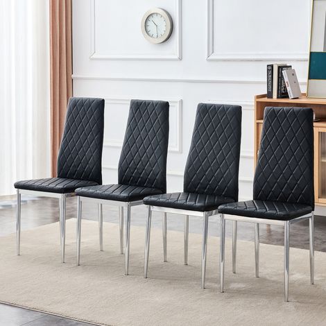 Set di 4 sedie da pranzo in PU e metallo con schienale, stile moderno, nero (1/5)