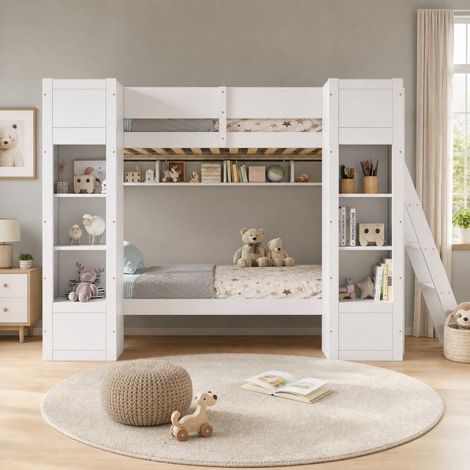 Kinder-Etagenbett 90x200 cm mit Stauraum, weiß HAVRYA (1/5)