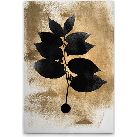 Leinwandbild Blätter Schwarz Gold M1-No.50727 - Kunstdruck auf Leinwand in Creme Gold - Wandbild 30 x 45 cm (1/5)