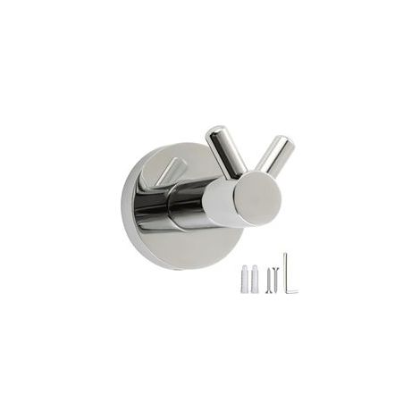 Porte-Manteau Mural Double Cornes en Inox Chromé Brillant - Support Murale à Percer 15kg - Pour Salle de Bain, Cuisine, Entrée - Design Élégant Sans Rayures crochet pour peignoir