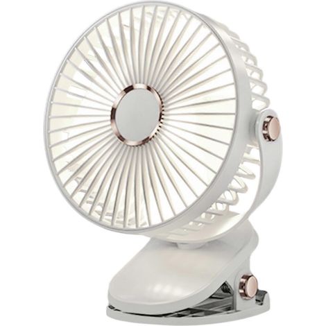 HONORNIC - Mini ventilateur à pince avec 5 vitesses, rotation à 720°, USB, portable, silencieux, pour la chambre, le camping, le bureau ou l'intérieur/extérieur. Blanc.