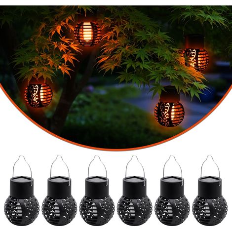 LED Solar Laterne klein mit Flammeneffekt - 6er Set - Mini Lampion 9 x 7 cm zum Hängen für Außen - Garten Lampion Deko