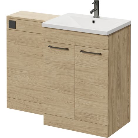Napoli 460 Light Oak 1100mm 2 Door Vanity Unit Toilet Suite with Glide Basin - 1100mm - Gunmetal Grey 160mm HandleWithout Kingston Toilet Pan