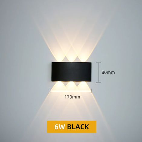 (Noir 6W - Étanche IP65 - Lumière blanche 6000K) Applique murale LED en aluminium étanche IP65 pour l'extérieur, le jardin et l'intérieur, compatible avec les chambres, les salons et les escaliers (1/5)