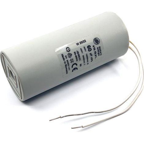Ducati Energia – Condensateur permanent 60µF à fils – Ø50x117mm – Non polarisé pour moteurs monophasés 220V – Homologué VDE EN60252-1