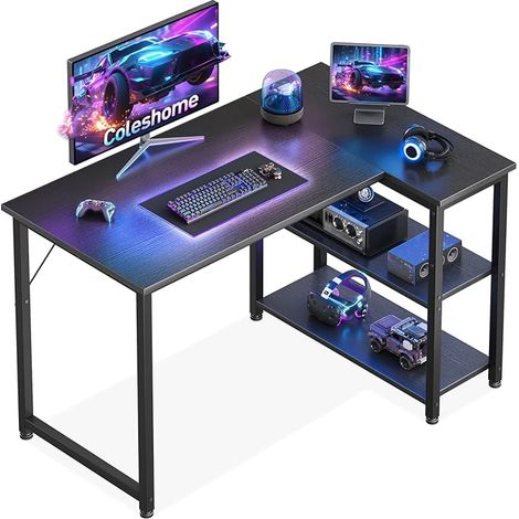 Corner Desk with Shelf 100 x 70 cm Black (1/5)