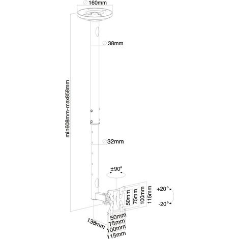 NewStar FPMA-C050BLACK - Support TV pour plafond (10"-30", inclinaison 20°, angle de pivotement 0 - 180°), Noir (1/3)