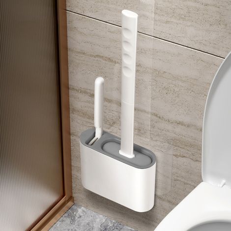 Ensemble brosse et porte-brosse WC, brosse WC flexible pour un nettoyage en profondeur, avec base ventilée, sur pied/murale, format compact, sans perçage, convient aux salles de bains.