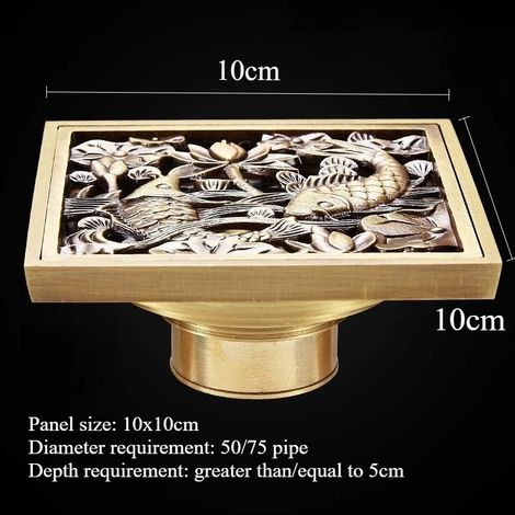 (E)1pc Antique Square Metal Floor Drain Odorous Floor Drain Toilet/Kitchen/Bathroom Floor Drain Household Hardware Accessories (1/4)