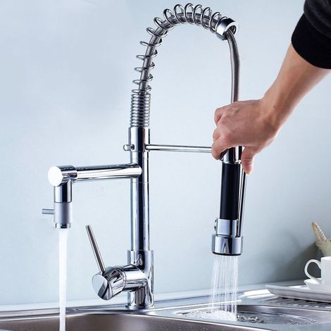 Cleafe - Rubinetto Lavabo Cucina Canna Alta Doppio Miscelatore Monocomando Estraibile - (1/5)
