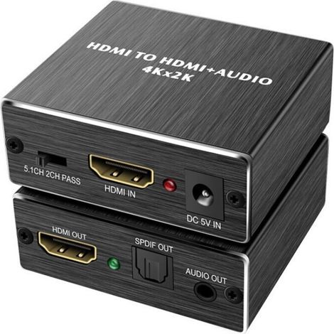 Extracteur audio HDMI vers optique et 3,5 mm, adaptateur 4K 30Hz pour home cinéma, convertisseur audio numérique. (1/5)