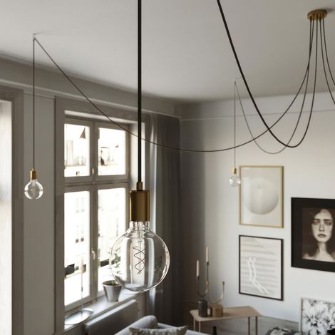 creative cables - Spider - Lampe suspendue multiple avec 5 gouttes Fabriquée en Italie avec câble textile et garniture métallique (1/5)