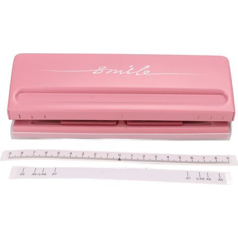 Perceuse 6 trous rose anti-dérapant, structure métallique réglable pour reliures et inserts d'agenda (1/5)