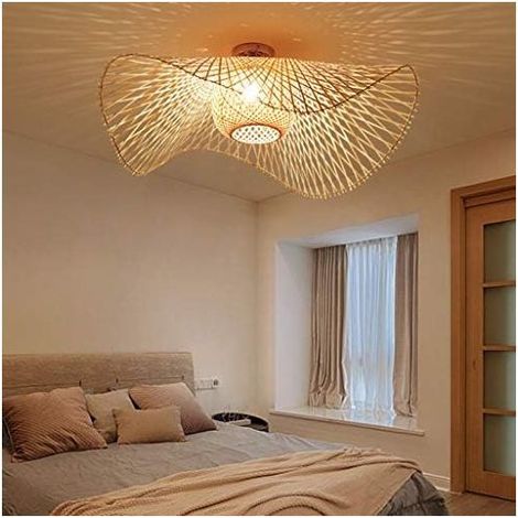 Retro-Deckenleuchte, Kronleuchter aus Bambus und Vintage-Rattan mit natürlichem Licht, E27-Fassung, handgewebt, 55 cm, für Schlafzimmer, Wohnzimmer, Bar oder Café (1/5)