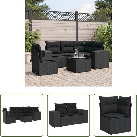 vidaXL Canapé en résine - Salon de jardin 6 pcs avec coussins noir résine tressée (1/5)