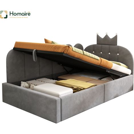 Cadre de lit en velours gris avec rangement 199 x 96 x 96 cm HOMAIRE (1/5)