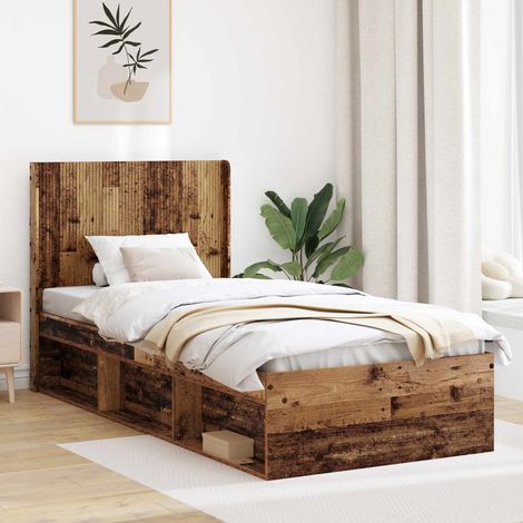 vidaXL Bettgestell mit Stauraum und Kopfteil Altholz 90 x 200 cm (1/5)