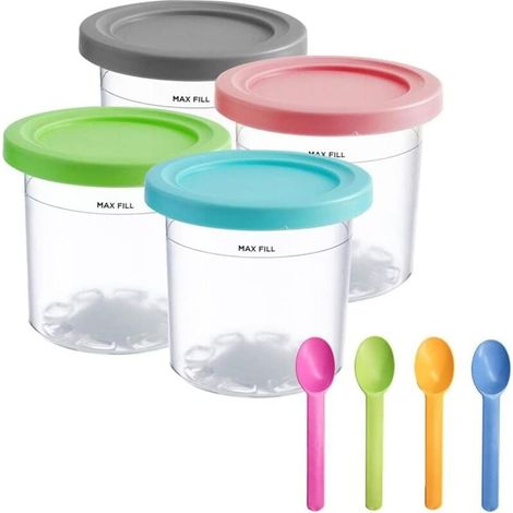 Ice Cream Containers for Ninja Creami, Ice Cream Compatible with Ninja Ice Cream Makers NC301 NC300 NC299AMZ Series, BPA Free and Dishwasher Safe (4 packs + spoon) (1/5)