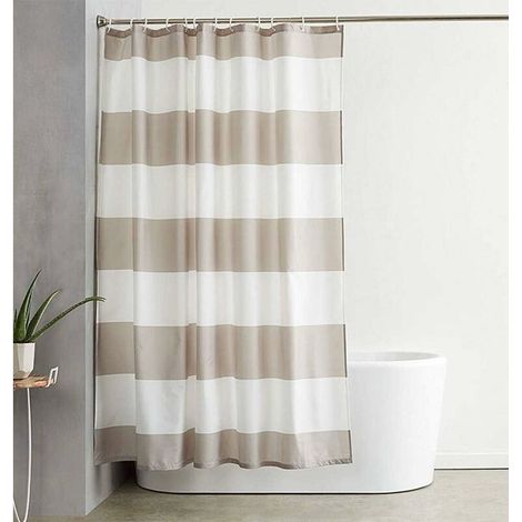 Rideau De Douche Rayures Taupe Avec 12 Crochets,Beige Rideau En Tissu Résistant À La Moisissure Imperméable Pour Salle De Bain,72"X 72"(180X180Cm)