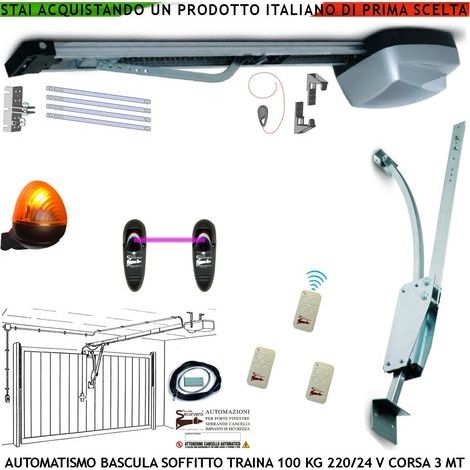 AUTOMAZIONE PORTA BASCULANTI 220/24 V TRAINA 100 KG AUTOREVERSE 3 RADIOCOMANDI ARCHETTO FOTOCELLULE FARO 24 LED A PARETE (1/5)