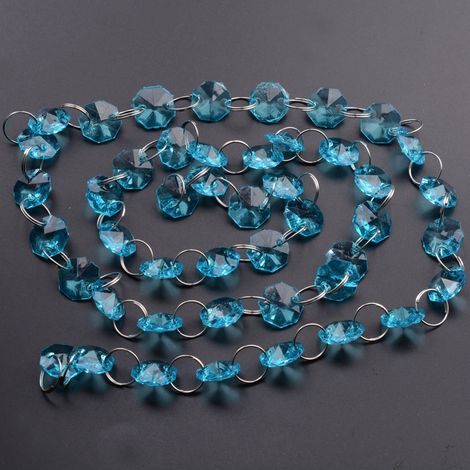 Guirlande de perles octogonales en cristal acrylique de 1 mètre, décoration suspendue pour mariage/Noël (bleu)