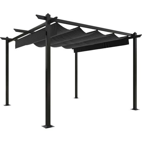 Gazebo de jardin avec toit rétractable, 3 x 3 mètres, gris anthracite (1/5)