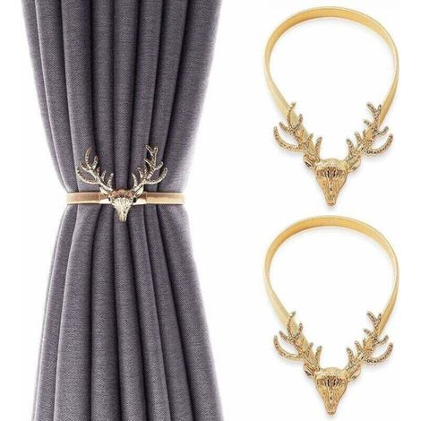 Set of 2 metal curtain tiebacks, deer-shaped hooks, curtain loops, curtain clips, decorative window accessories