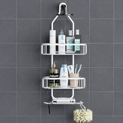 Etagère de Douche, Etagere douche à suspendre, Meuble WC étagère, sans percer, étagère de salle de bain, tablette suspendue, argenté, KINSI (1/5)