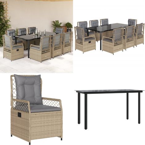 9-tlg. Garten-Essgruppe mit Kissen Beige Poly Rattan - Gartentisch - Gartensessel (1/5)