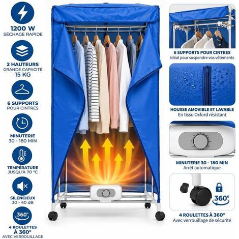 Penderie Chauffante - Séchoir Électrique 1200W - Sèche Linge Soufflant électrique - Minuterie - Anti-bactérien - 15kg (1/5)