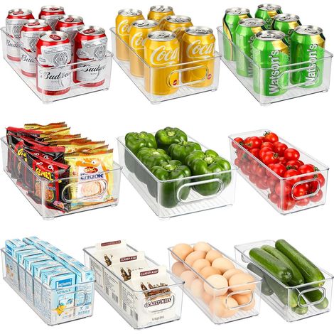 10Pcs Rangement Frigo, Lot De 10 Organisateur Frigo Transparent  Boite Organisation avec Poignée & Couvercle, Boîte de Bac Rangement Frigo Pour Cuisines, Placards (1/5)
