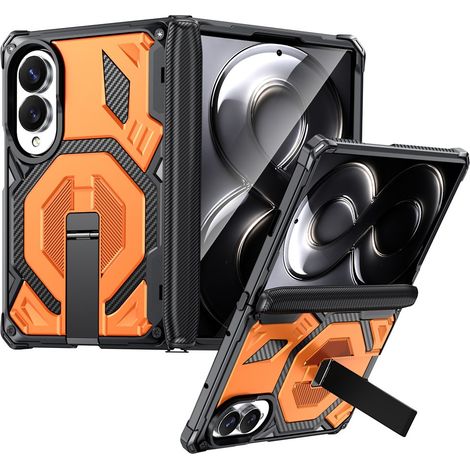 Funda protectora Samsung Galaxy Z Fold 8 con soporte y tapa con bisagra para MagSafe, color naranja. (1/5)