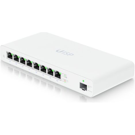 Enrutador poe gigabit ubiquiti uisp-r-eu para aplicaciones micropop, puertos 8x gbe rj45 con poe pasivo, 1x sfp, 110w
