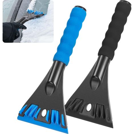 2Pièces Grattoir Pare Brise Voiture 2 en 1 Raclette Voiture Givre avec Poignée Antidérapante Grattoir Voiture Givre Outil de Dégel et de Déneigement pour Pare-Brise et Fenêtre Noir+Bleu (1/5)