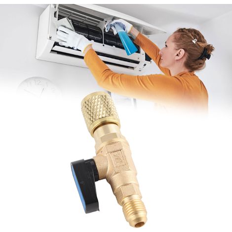 Válvula de líquido R22 para sistemas de aire acondicionado [válvula de refrigerante de latón] 1/4" SAE Amarillo (1/5)