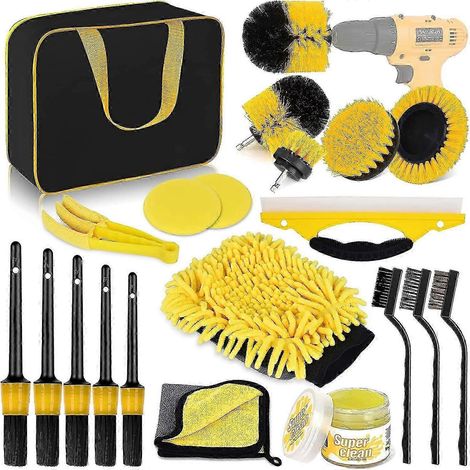 Kit de nettoyage auto, kit d'entretien auto 20 pièces, ensemble de brosses pour le nettoyage intérieur et extérieur, les aérations, le tableau de bord, le moteur et les roues. (1/5)