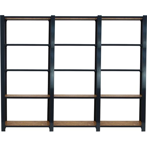 OFFICLICK Étagère 5 étagères en métal sans vis (210x240x30cm) ANTHRACITE ET OSB (1/5)