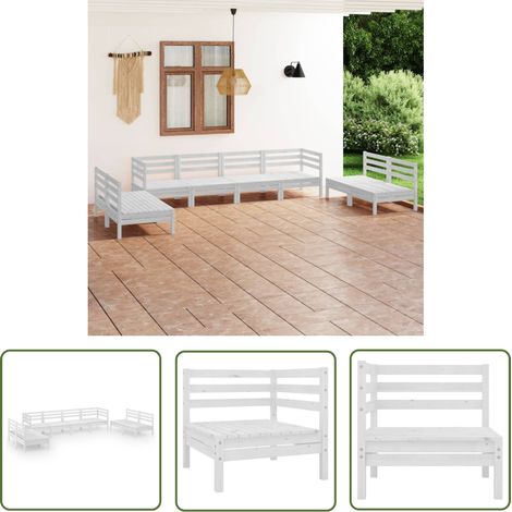 The Living Store Salon de jardin 8 pcs Blanc Bois de pin massif - Salon De Jardin - Mobilier De Jardin - Set De Salon De Jardin - Meubles En Bois - Bois De Pin (1/5)