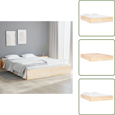 The Living Store Cadre de lit sans matelas bois massif 140x190 cm - Cadre De Lit - Lit Double - Bois Massif - Lit Design - Chambre À Coucher (1/5)