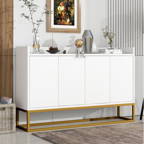 Aparador 120x30x80 cm blanco en tablero de partículas con 4 puertas y estantes ajustables (1/5)