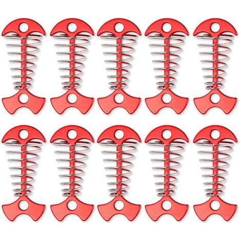Lot de 10 piquets d'ancrage en arête de Poisson avec Boucle à Ressort pour Camping, randonnée, Rouge (1/5)