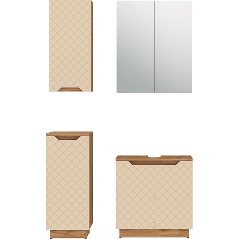 Conjunto de muebles de baño Lotta, Roble/cachemira con estructura de azulejos, 4 partes, Vicco (1/5)
